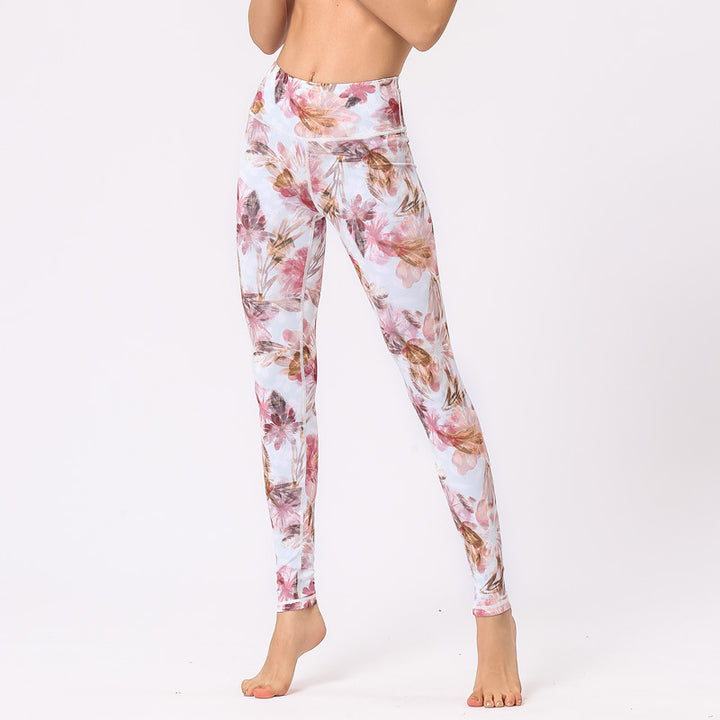 Buddha Stones Hose mit mehrfarbigem Blumenmuster für Sport, Training, Fitness, hohe Taille, Leggings, Yogahose für Damen - Weiße rosa Blüten - US8-10, UK/AU12-14,EU40-42 (XL) - image 10