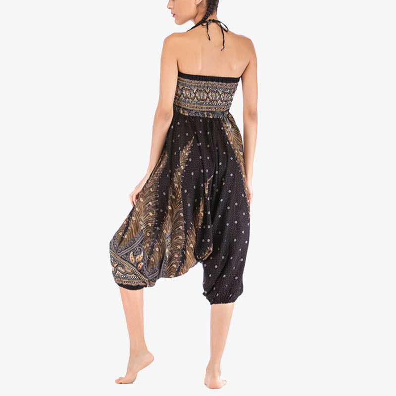 Buddha Stones Two Style Wear Federn Geometrisches Muster Lose Smocked Hose Jumpsuit Damen Yogahose - image 26