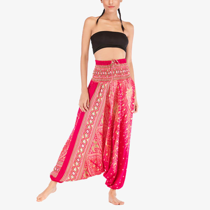 Buddha Stones Two Style Wear Federn Geometrisches Muster Lose Smocked Hose Jumpsuit Damen Yogahose - image 11