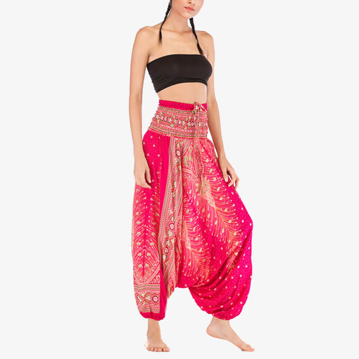 Buddha Stones Two Style Wear Federn Geometrisches Muster Lose Smocked Hose Jumpsuit Damen Yogahose - image 12