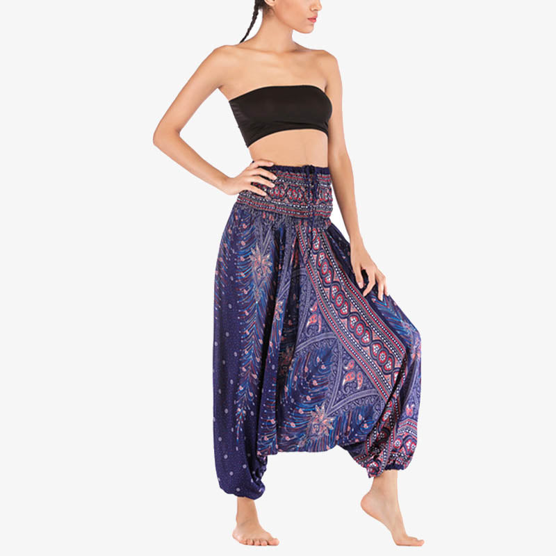 Buddha Stones Two Style Wear Federn Geometrisches Muster Lose Smocked Hose Jumpsuit Damen Yogahose - image 37