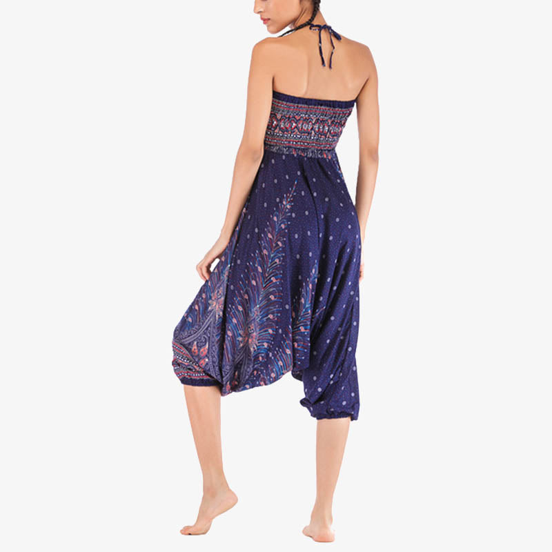 Buddha Stones Two Style Wear Federn Geometrisches Muster Lose Smocked Hose Jumpsuit Damen Yogahose - image 43