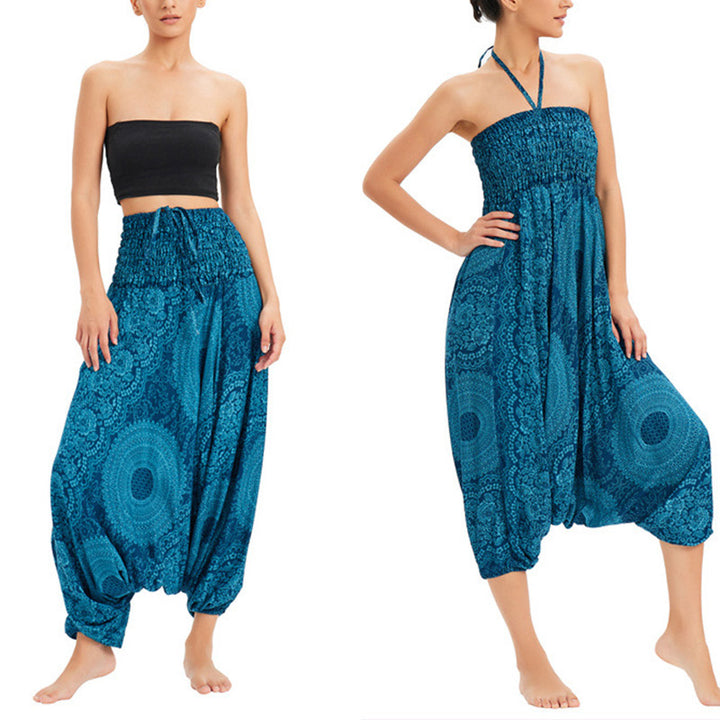 Buddha Stones Two Style Wear Runde geometrische lockere lässige Haremshose Jumpsuit Damen Yogahose - Hellhimmelblau-US2-12, UK/AU6-16,EU34-44 (F) - image 0