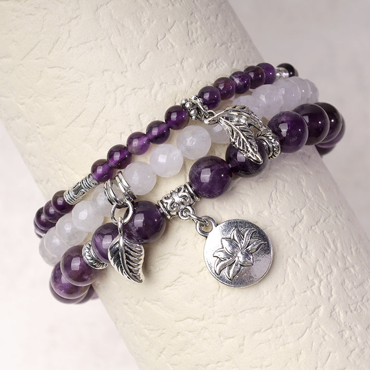 Buddha Stones 3-teiliges Armband aus natürlichem Quarzkristall mit Perlen und Heilenergie, Lotus - image 5