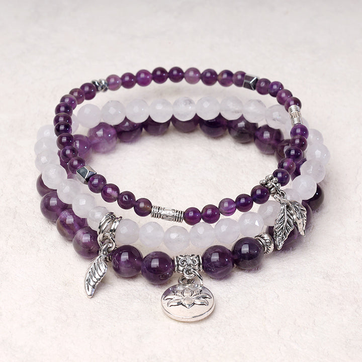 Buddha Stones 3-teiliges Armband aus natürlichem Quarzkristall mit Perlen und Heilenergie, Lotus - image 2