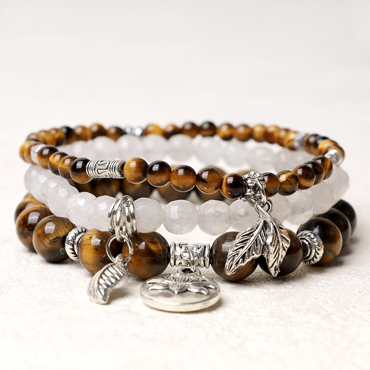 Buddha Stones 3-teiliges Armband aus natürlichem Quarzkristall mit Perlen und Heilenergie, Lotus - Tigerauge - image 27