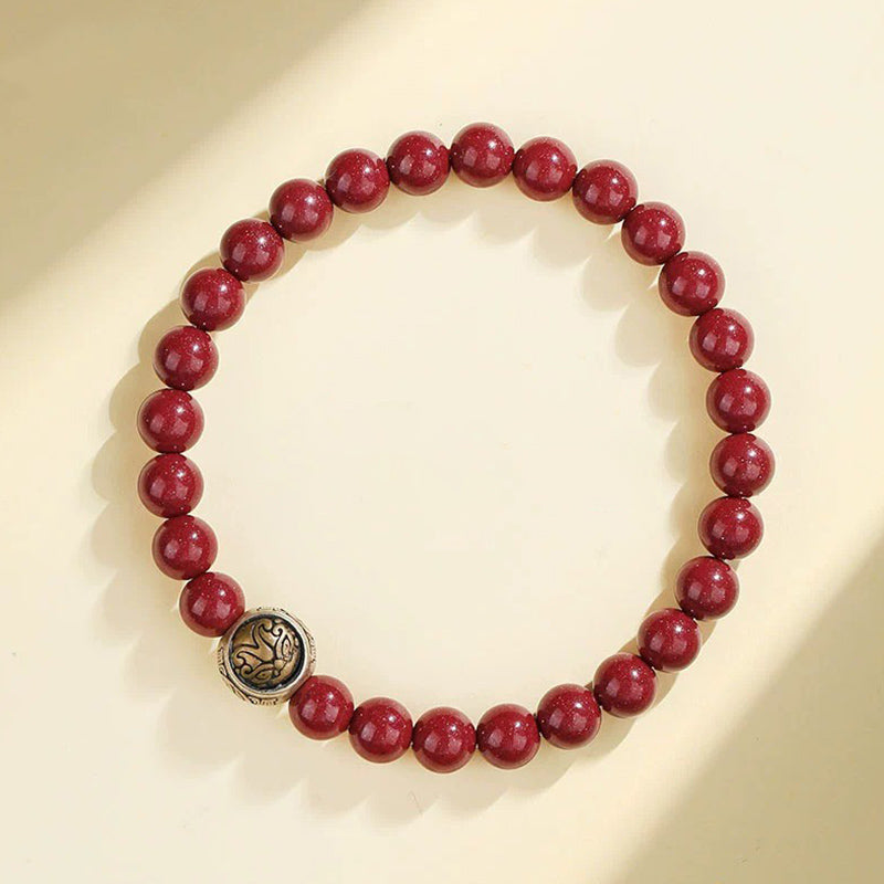 Buddha Stones Armband aus 925er-Sterlingsilber, natürlicher Zinnober, Segensarmband mit vier Tieren - 6 mm - Weißer Tiger (Handgelenkumfang 14–16 cm) - image 0