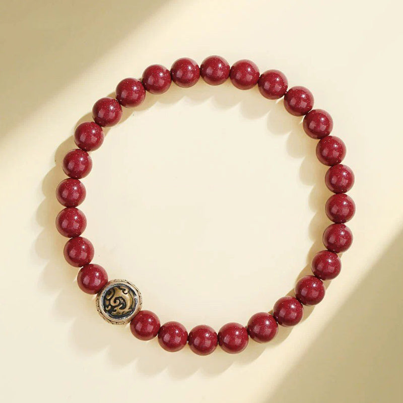 Buddha Stones Armband aus 925er-Sterlingsilber, natürlicher Zinnober, Segensarmband mit vier Tieren - 6 mm - Azurblauer Drache (Handgelenkumfang 14–16 cm) - image 1