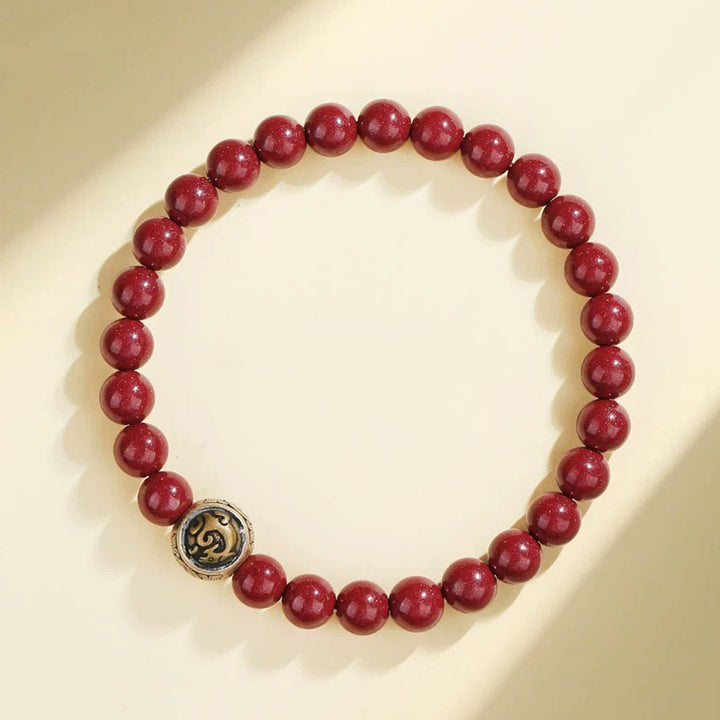 Buddha Stones Armband aus 925er-Sterlingsilber, natürlicher Zinnober, Segensarmband mit vier Tieren - 6 mm - Azurblauer Drache (Handgelenkumfang 14–16 cm) - image 1