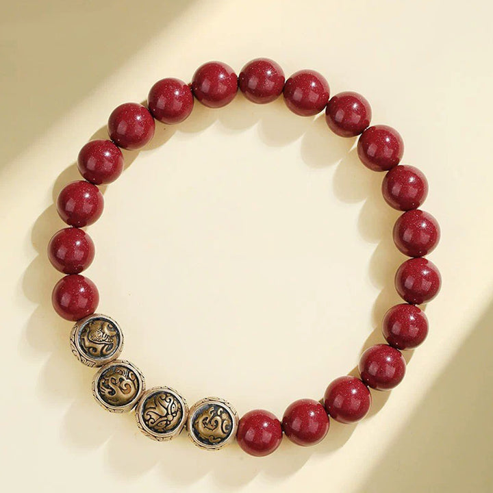 Buddha Stones Armband aus 925er-Sterlingsilber, natürlicher Zinnober, Segensarmband mit vier Tieren - 8 mm - Vier Tiere (Handgelenkumfang 14–16 cm) - image 10