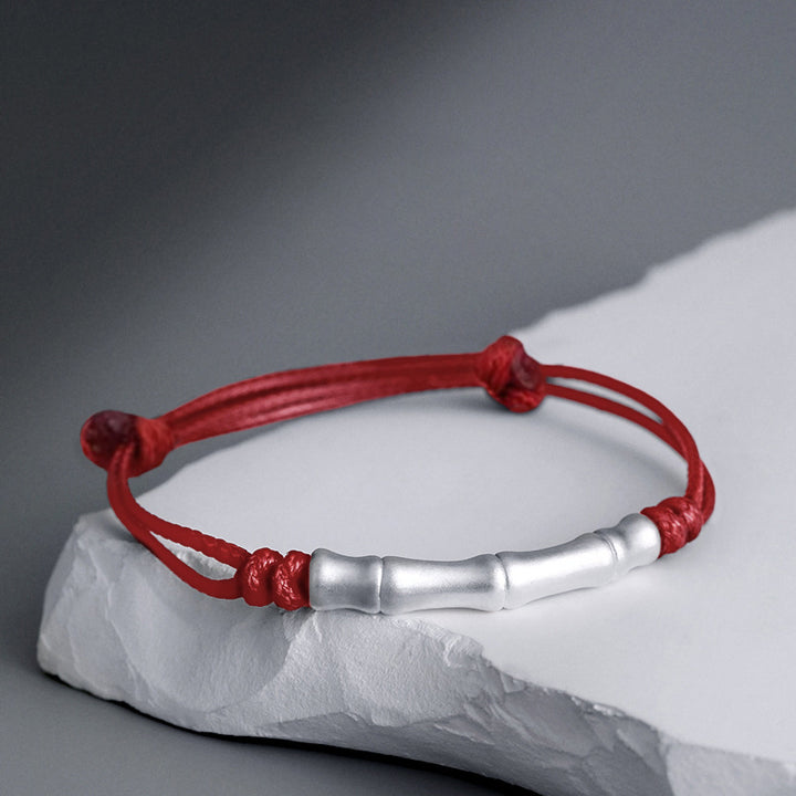 Buddha Stones 999 Sterling Silber Knochenmuster Glücksseil geflochtenes Armband - Rotes Seil (Handgelenkumfang 14–23 cm) - image 0