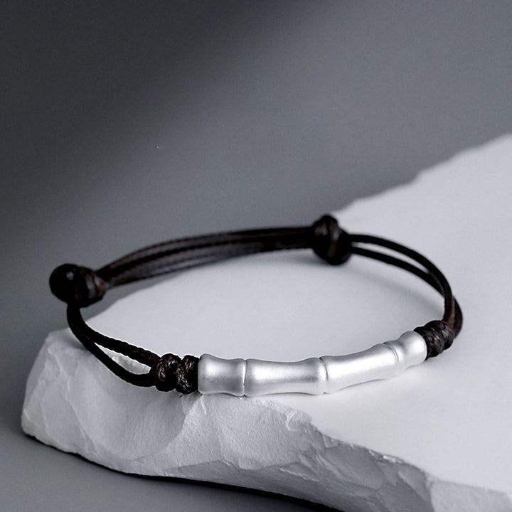 Buddha Stones 999 Sterling Silber Knochenmuster Glücksseil geflochtenes Armband - Schwarzes Seil (Handgelenkumfang 14–23 cm) - image 4