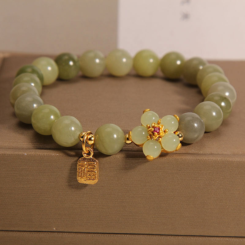 Buddha-Steine, grüne Jade, Blume, Fu-Charm, Glücksarmband - Jade (Handgelenkumfang 14–16 cm) - image 0