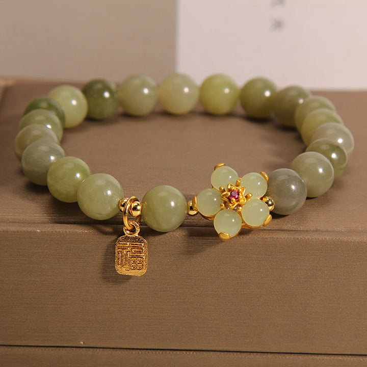 Buddha-Steine, grüne Jade, Blume, Fu-Charm, Glücksarmband - Jade (Handgelenkumfang 14–16 cm) - image 0