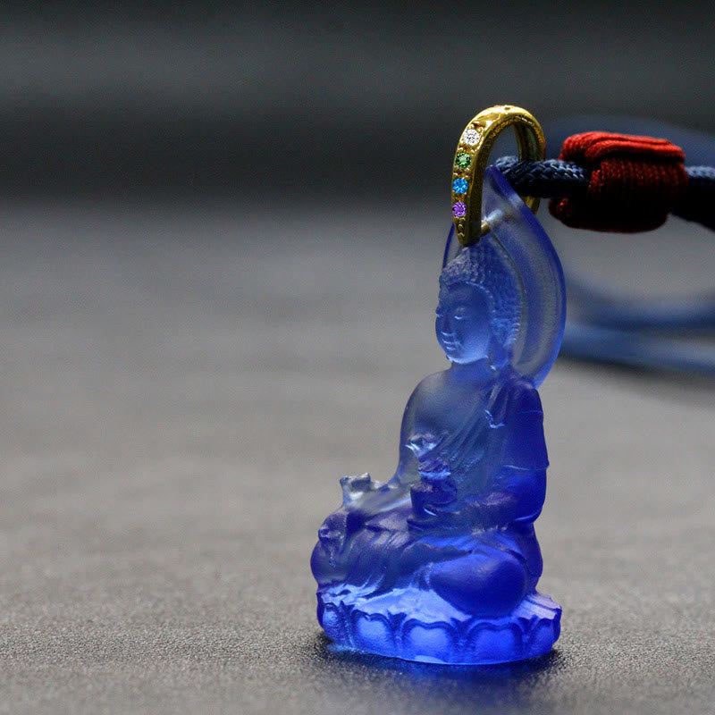 Buddha Stones, blauer Tathagata-Buddha-Medizin-Buddha-Liuli-Kristall, Serenity-Amulett-Halskettenanhänger - Dunkelblauer Medizinbuddha - image 15