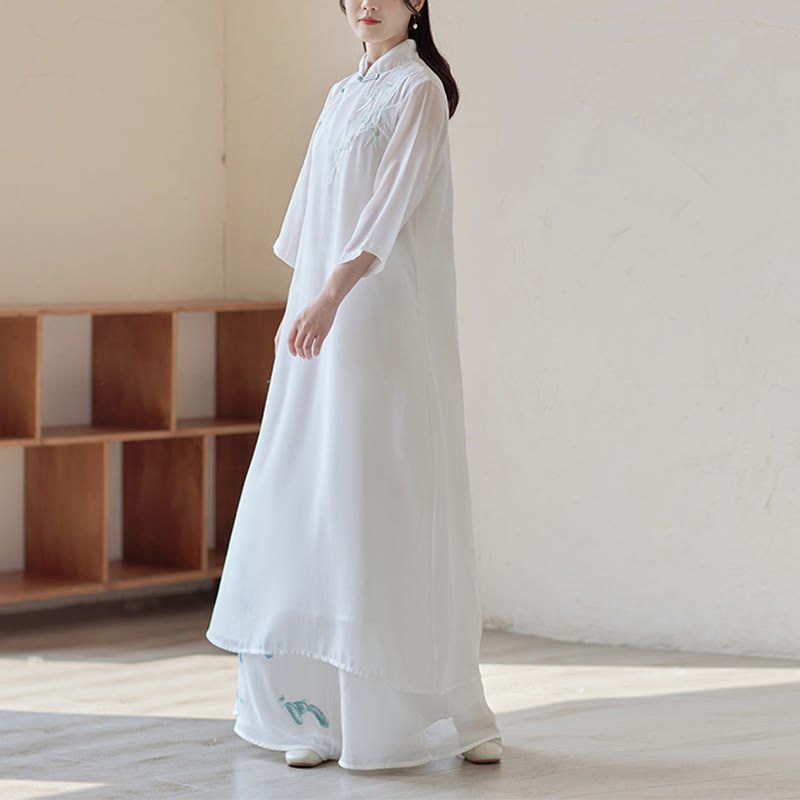 Buddha Stones Bambus Cheongsam Kleid Midikleid Weite Hose Meditation Spirituelle Zen-Praxis Kleidung - image 3