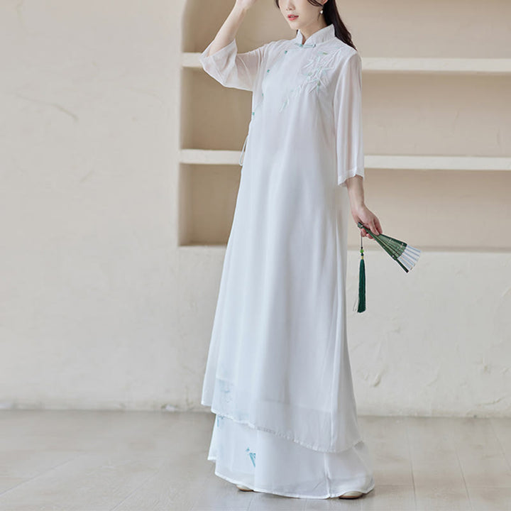 Buddha Stones Bambus Cheongsam Kleid Midikleid Weite Hose Meditation Spirituelle Zen-Praxis Kleidung - image 4