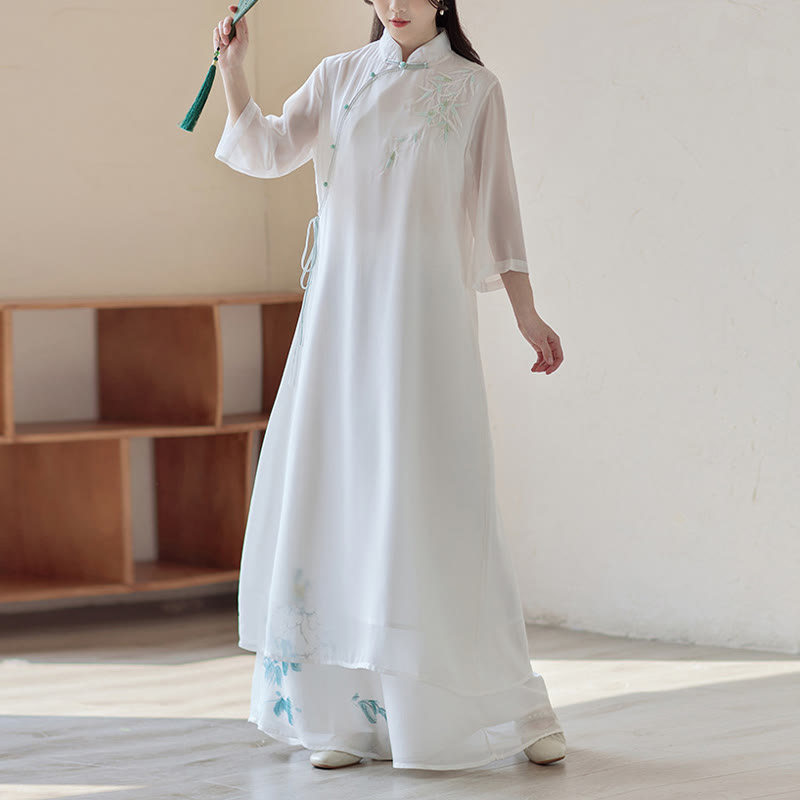 Buddha Stones Bambus Cheongsam Kleid Midikleid Weite Hose Meditation Spirituelle Zen-Praxis Kleidung - image 1