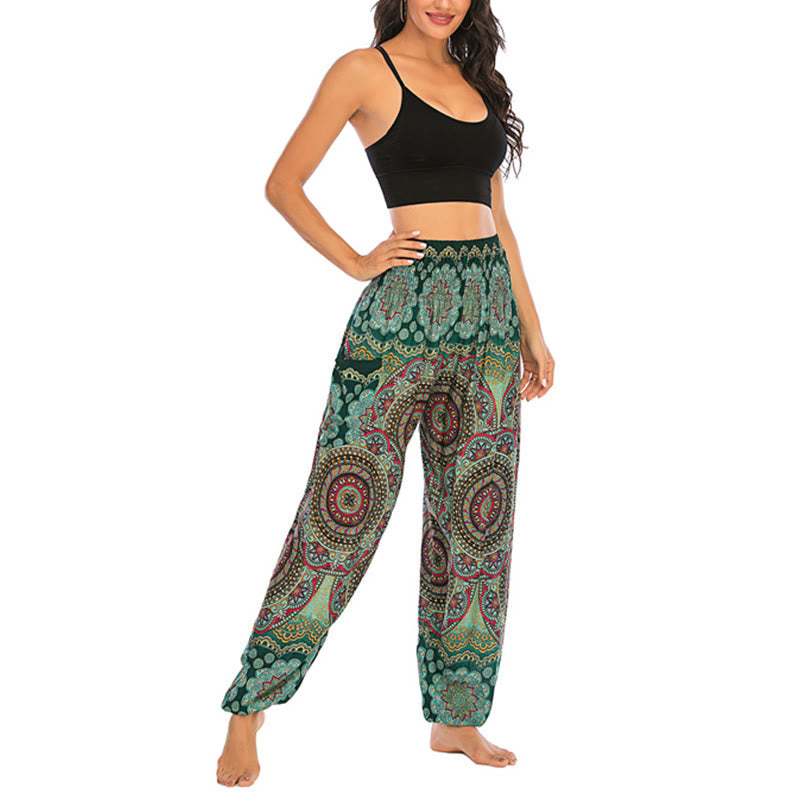 Buddha Stones Boho Lockere Haremshose mit rundem geometrischem Muster für Damen, Yogahose - image 11