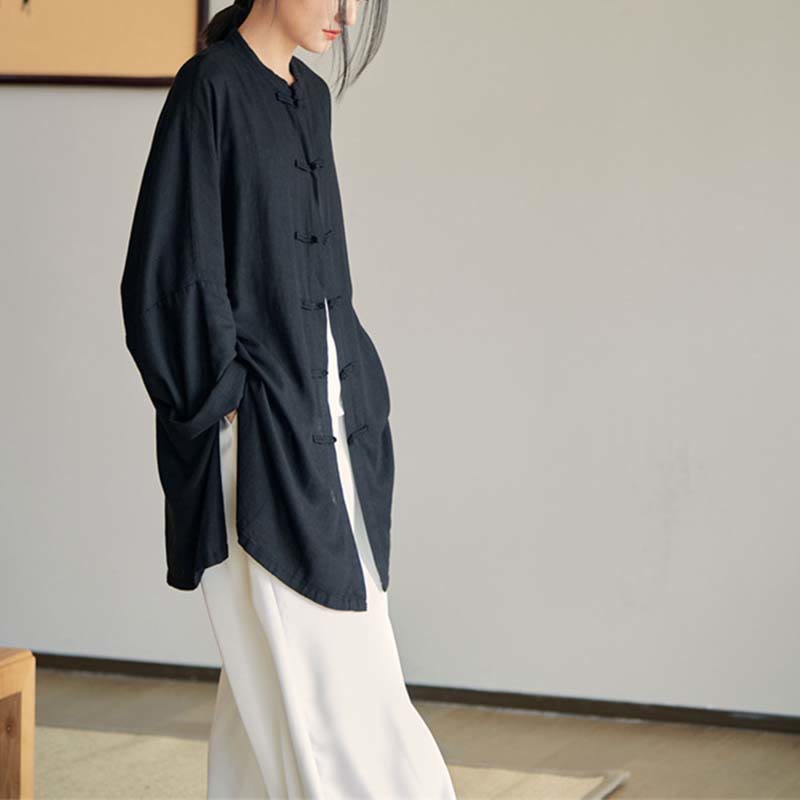 Buddha Stones Plain Frosch-Knopf-Design Shirt Zen Tai Chi Meditation Top Kleidung Baumwolle Leinen Jacke - image 29