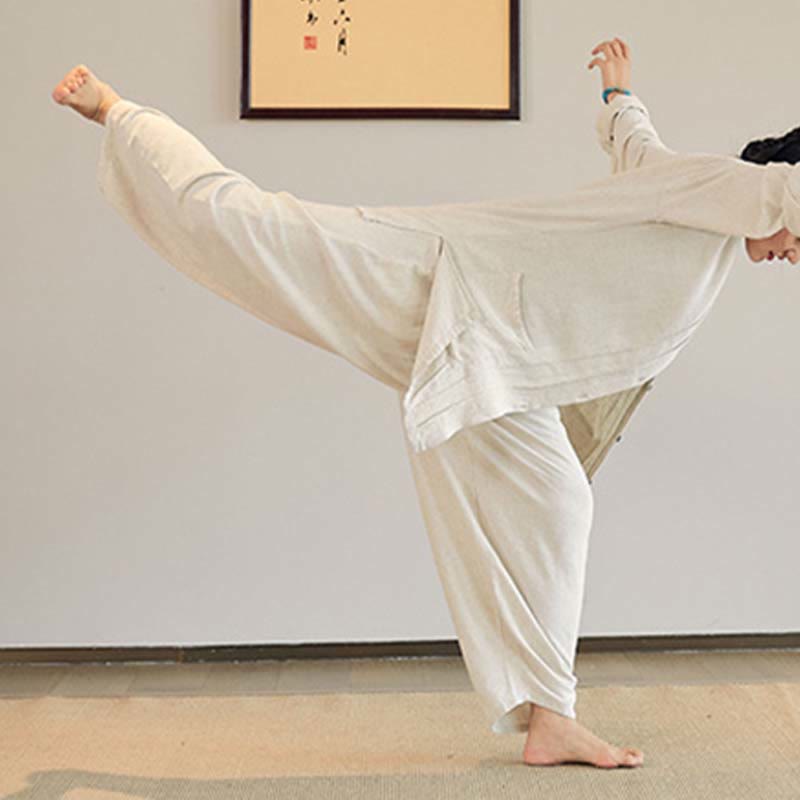 Buddha-Steine, einfarbig, langärmelig, Mantel, Jacke, Oberteil, weite Hose, Zen, Tai Chi, Yoga, Meditationskleidung - image 3