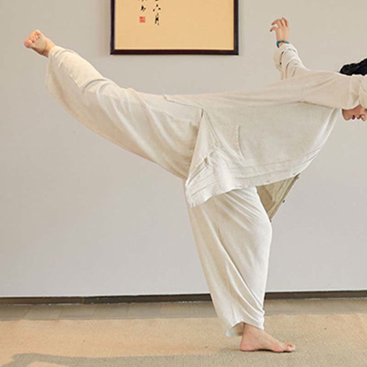 Buddha-Steine, einfarbig, langärmelig, Mantel, Jacke, Oberteil, weite Hose, Zen, Tai Chi, Yoga, Meditationskleidung - image 3