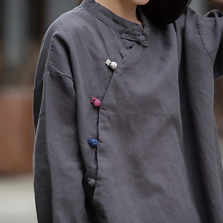 Buddha Stones Ramie Leinen Bluse Damen Shirt Top Chinesische Hanfu Stil Kleidung - image 7