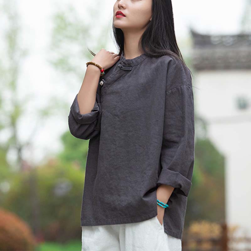 Buddha Stones Ramie Leinen Bluse Damen Shirt Top Chinesische Hanfu Stil Kleidung - image 2