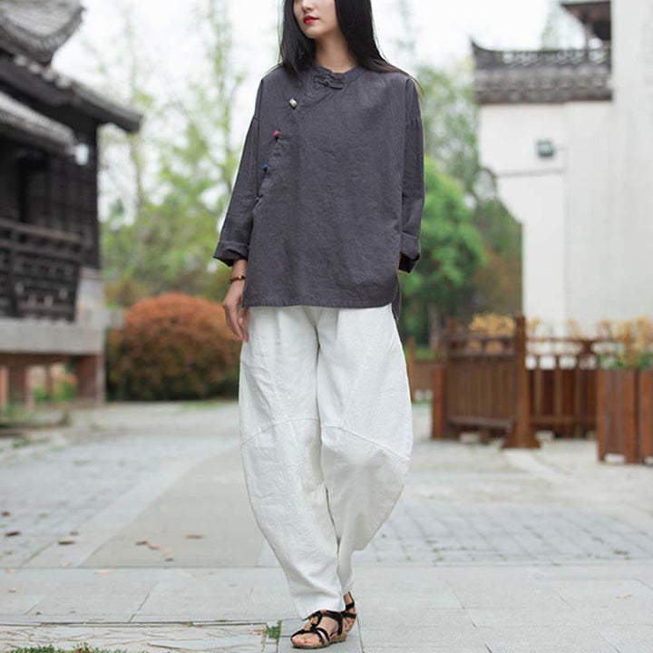 Buddha Stones Ramie Leinen Bluse Damen Shirt Top Chinesische Hanfu Stil Kleidung - image 8