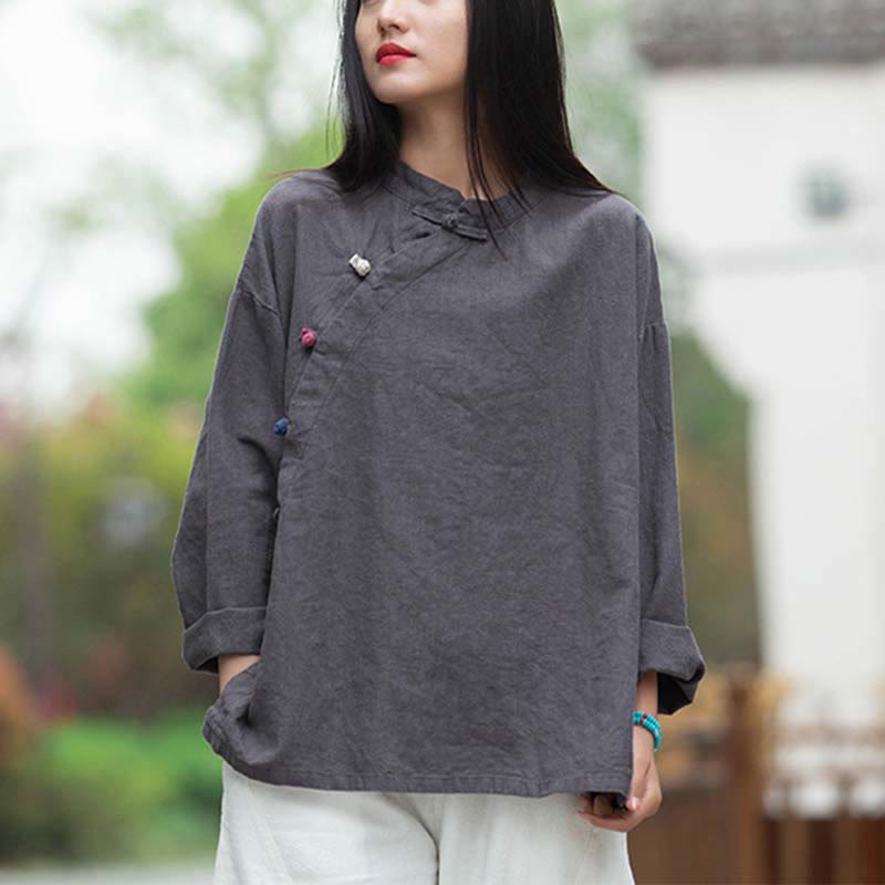 Buddha Stones Ramie Leinen Bluse Damen Shirt Top Chinesische Hanfu Stil Kleidung - image 1