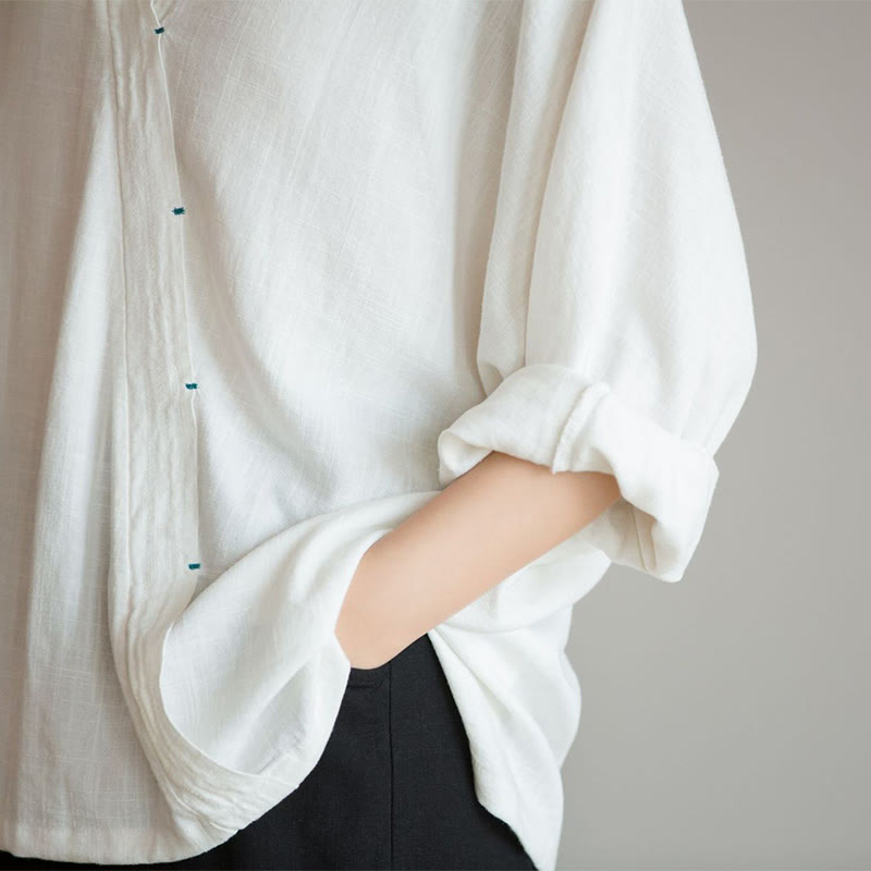 Buddha Stones V-Ausschnitt Bluse Damen Shirt Langarm Top Chinesische Kleidung im Hanfu-Stil - image 6