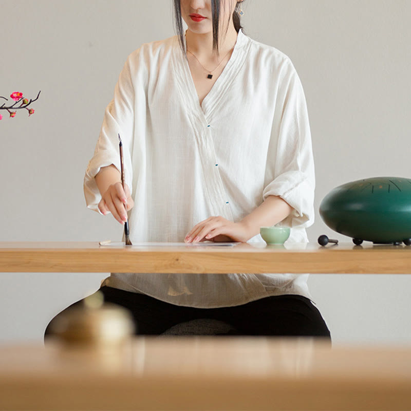 Buddha Stones V-Ausschnitt Bluse Damen Shirt Langarm Top Chinesische Kleidung im Hanfu-Stil - image 8