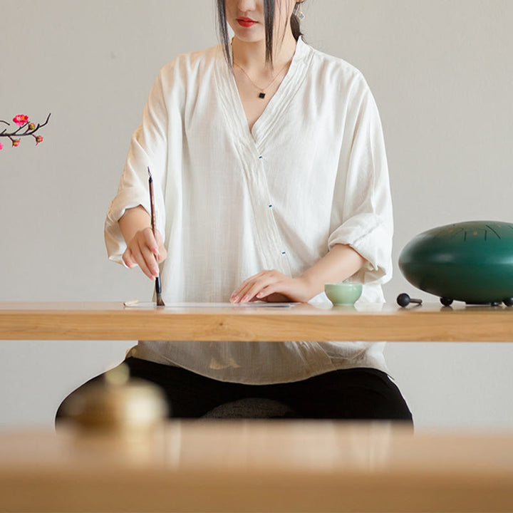 Buddha Stones V-Ausschnitt Bluse Damen Shirt Langarm Top Chinesische Kleidung im Hanfu-Stil - image 8