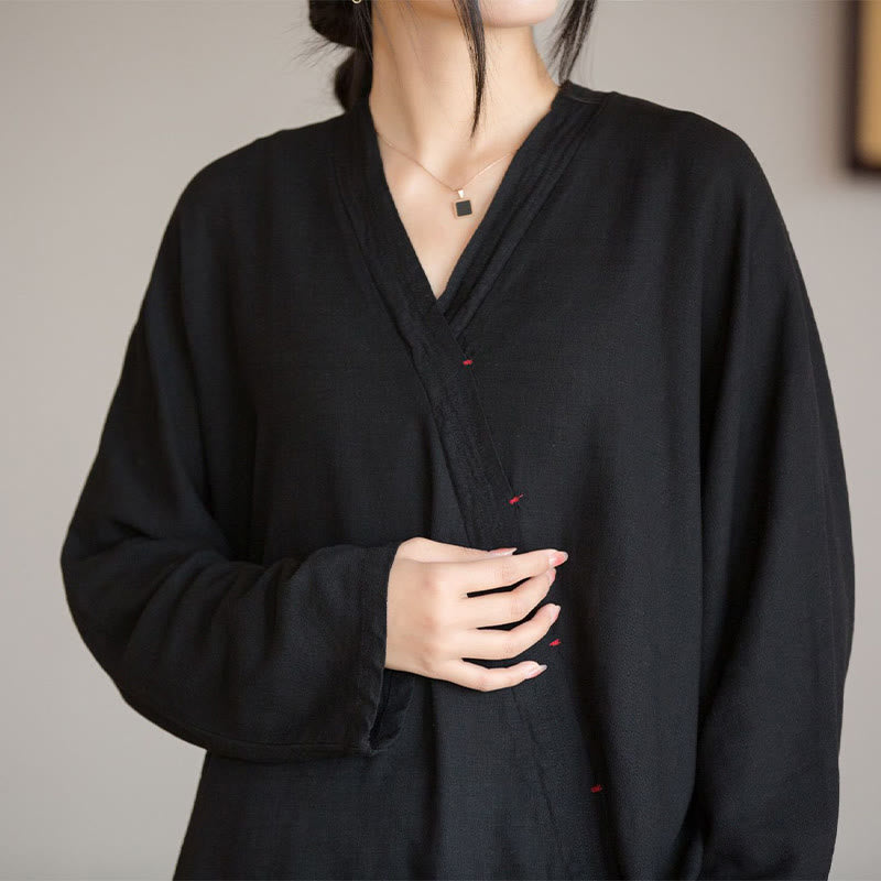 Buddha Stones V-Ausschnitt Bluse Damen Shirt Langarm Top Chinesische Kleidung im Hanfu-Stil - image 16