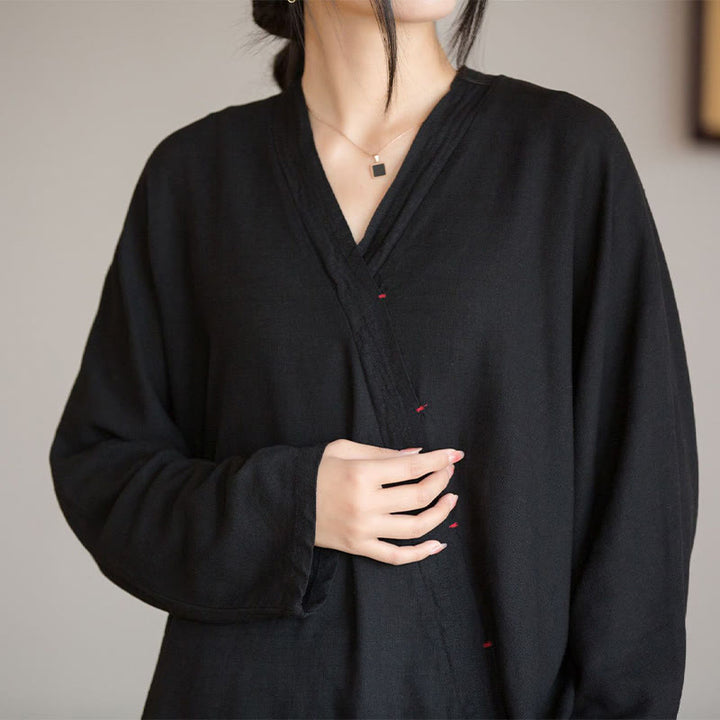 Buddha Stones V-Ausschnitt Bluse Damen Shirt Langarm Top Chinesische Kleidung im Hanfu-Stil - image 16