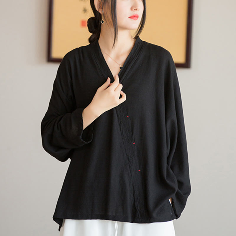 Buddha Stones V-Ausschnitt Bluse Damen Shirt Langarm Top Chinesische Kleidung im Hanfu-Stil - image 14
