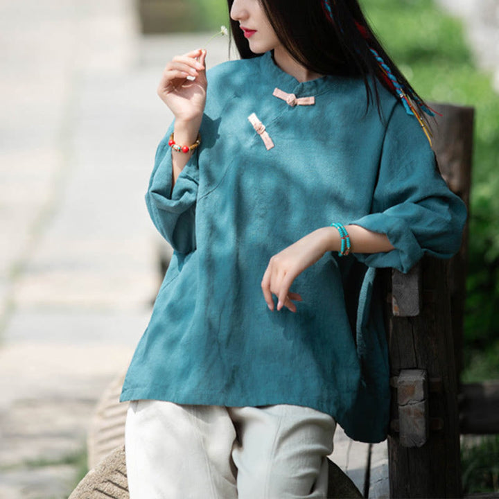 Buddha Stones Ramie Leinen Lose Bluse Damen Langarmshirt Chinesisches Hanfu Top - image 23