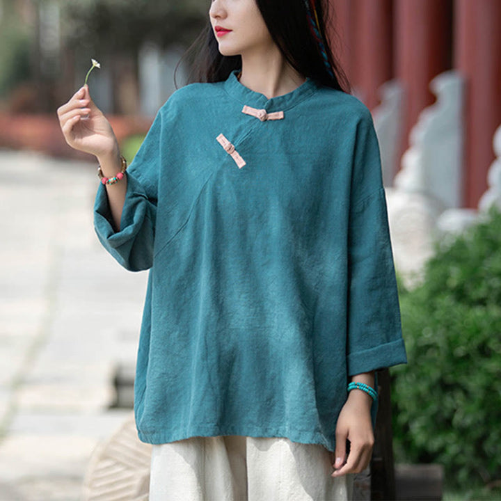 Buddha Stones Ramie Leinen Lose Bluse Damen Langarmshirt Chinesisches Hanfu Top - image 20