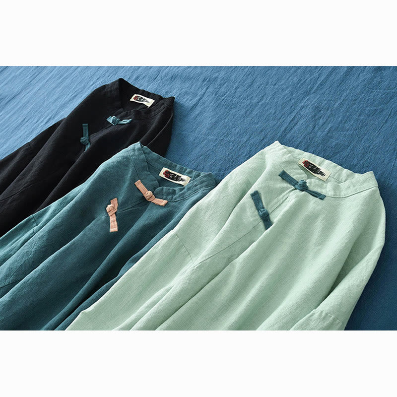 Buddha Stones Ramie Leinen Lose Bluse Damen Langarmshirt Chinesisches Hanfu Top - image 29