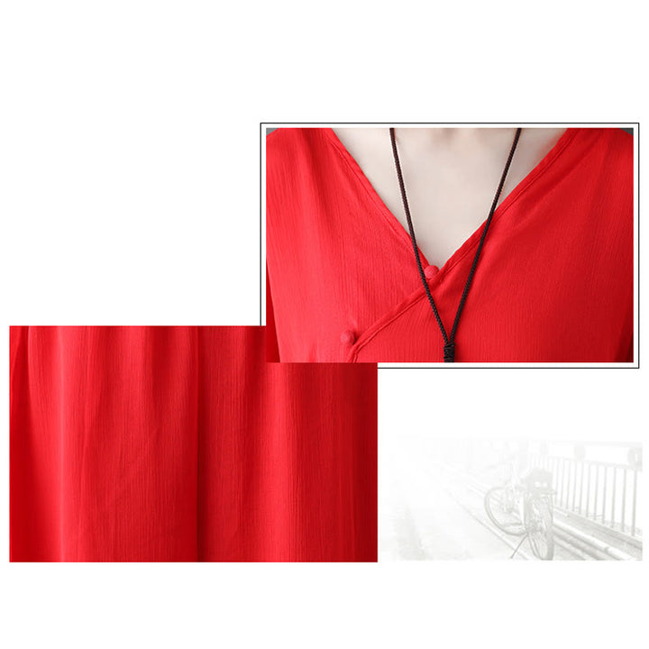 Buddha Stones V-Ausschnitt Midi-Tunika-Kleid Hose mit weitem Bein Meditation Zen Praxis Tanzkleidung - image 19