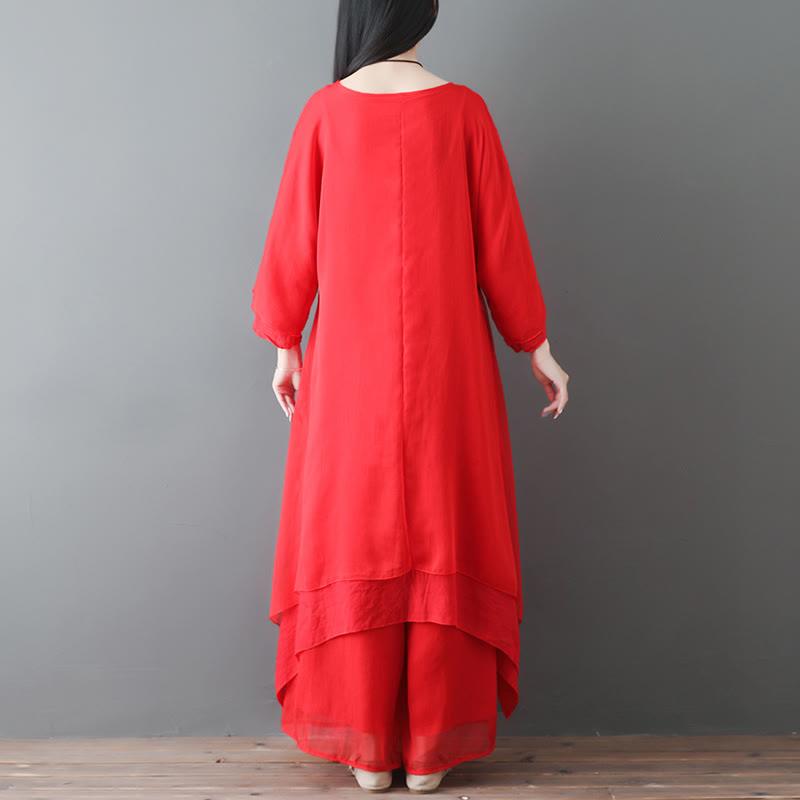 Buddha Stones V-Ausschnitt Midi-Tunika-Kleid Hose mit weitem Bein Meditation Zen Praxis Tanzkleidung - image 11