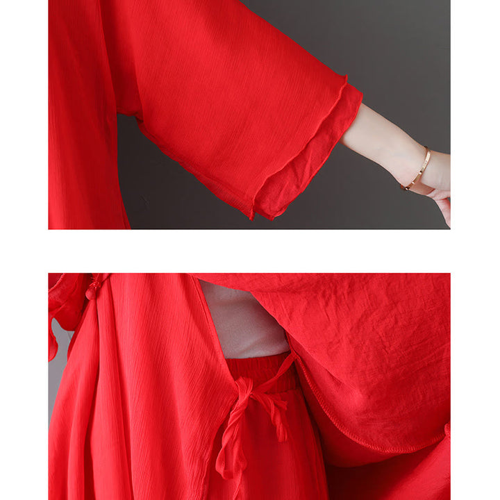 Buddha Stones V-Ausschnitt Midi-Tunika-Kleid Hose mit weitem Bein Meditation Zen Praxis Tanzkleidung - image 17