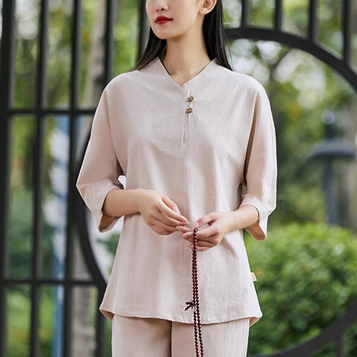 Buddha Stones 2-teiliges Set mit Hemd, Oberteil und Hose, Meditation, Zen, Tai Chi, Baumwolle und Leinen, Damen - image 8