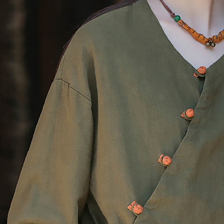 Buddha-Steine, einfarbig, Ramie-Leinen, lockere Bluse, Langarmshirt, chinesisches Hanfu-Oberteil - image 15