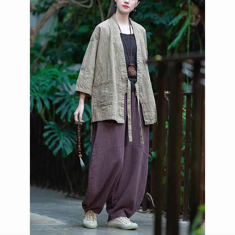 Buddha Stones Hanfu Design Dreiviertelärmel Ramie Leinen Mantel vorne offen Oberteil Jacke - image 9