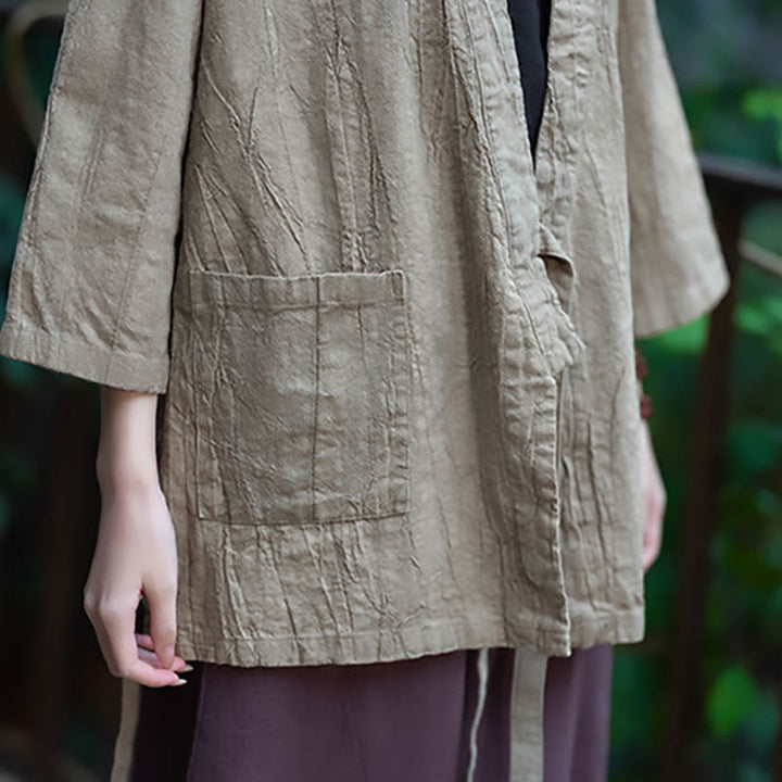 Buddha Stones Hanfu Design Dreiviertelärmel Ramie Leinen Mantel vorne offen Oberteil Jacke - image 12