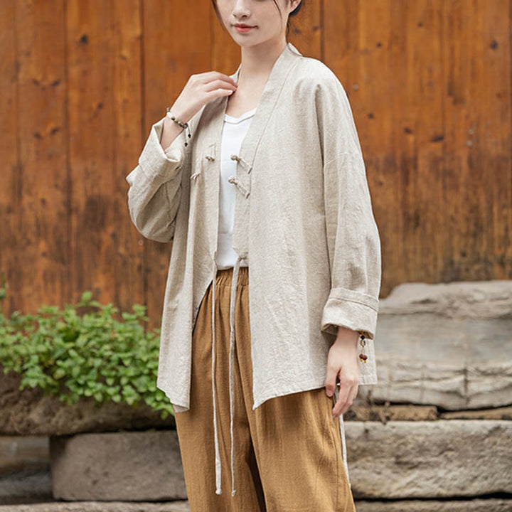 Buddha Stones Frosch-Knopf Hanfu Design Shirt Top Ramie Leinen Jacke - image 15