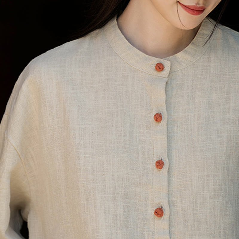 Buddha Stones Einfarbige, lockere Bluse mit Knöpfen, langärmeliges Hemdoberteil - image 20