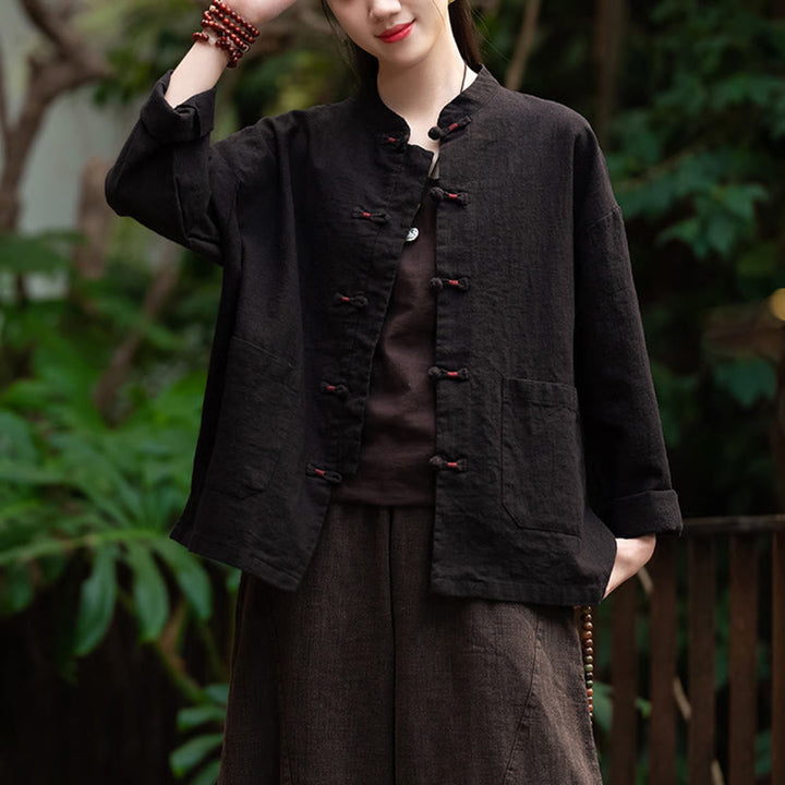 Buddha Stones Frosch-Knopf-Shirt Zen Meditation Top Kleidung Baumwolle Leinen Jacke - image 8