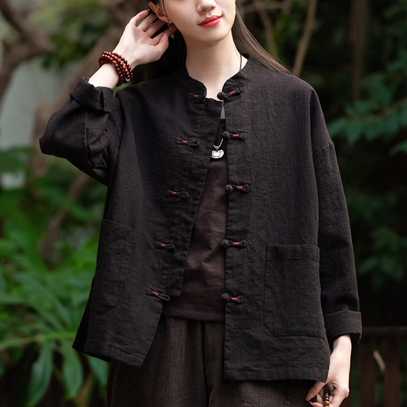 Buddha Stones Frosch-Knopf-Shirt Zen Meditation Top Kleidung Baumwolle Leinen Jacke - image 17